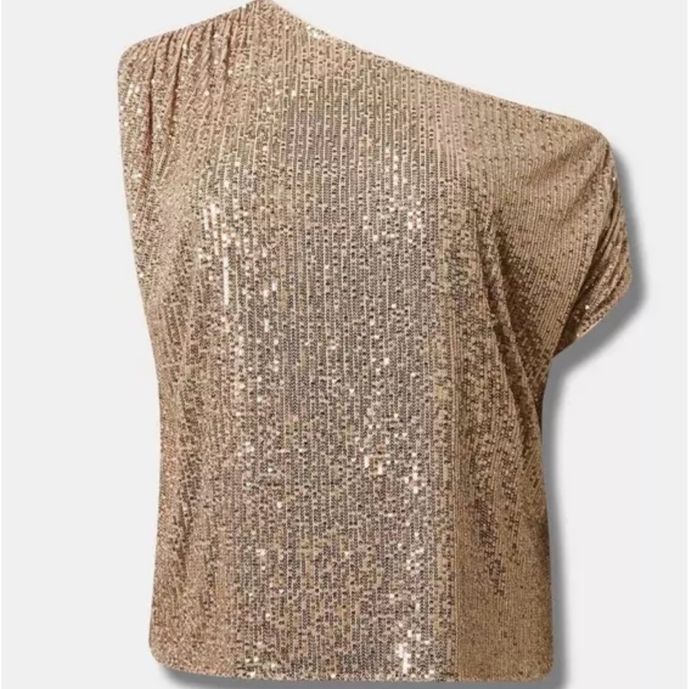 #521-Torrid Gold Sequin One-Shoulder Blouse